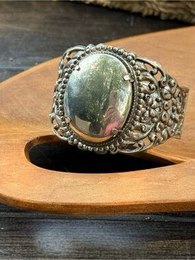 Silver-Tone Ornate Statement Cuff Bracelet - Silver
